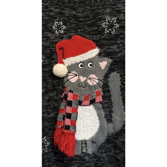 No Boundaries Christmas Sweater Cat Santa Hat Snowflake Holiday Size L 15-17 - Picture 3 of 9